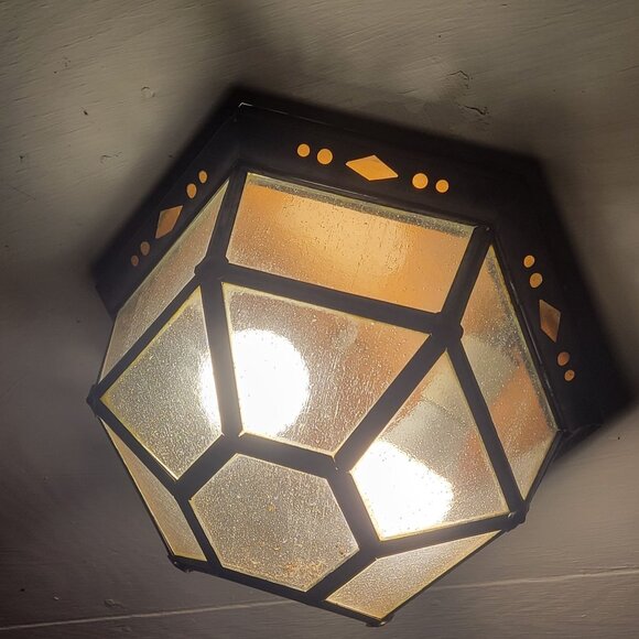 Vintage Hexagonal Metal Glass Outdoor Ceiling Light Fixture By Thom Clinefelter - Picture 1 of 14